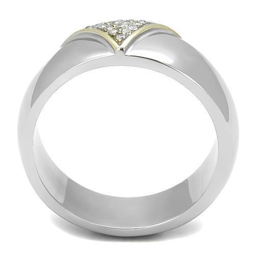 TK3187 - Two-Tone IP Gold (Ion Plating) Stainless Steel Ring with AAA Grade CZ  in Clear-2