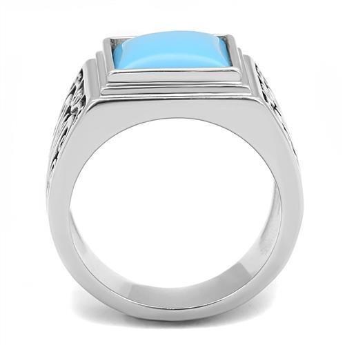 TK3188 - High polished (no plating) Stainless Steel Ring with Synthetic Turquoise in Sea Blue-2