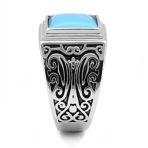 TK3188 - High polished (no plating) Stainless Steel Ring with Synthetic Turquoise in Sea Blue-3