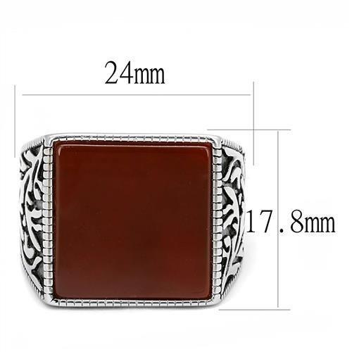 TK3189 - High polished (no plating) Stainless Steel Ring with Semi-Precious Agate in Siam-1