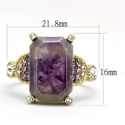 TK3195 - IP Gold(Ion Plating) Stainless Steel Ring with Semi-Precious Amethyst Crystal in Amethyst-1