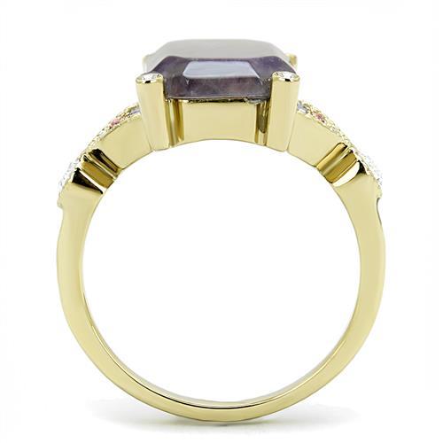 TK3195 - IP Gold(Ion Plating) Stainless Steel Ring with Semi-Precious Amethyst Crystal in Amethyst-2
