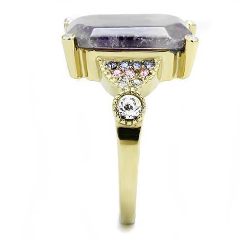 TK3195 - IP Gold(Ion Plating) Stainless Steel Ring with Semi-Precious Amethyst Crystal in Amethyst-3