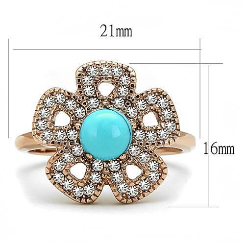 TK3201 - IP Rose Gold(Ion Plating) Stainless Steel Ring with Synthetic Turquoise in Sea Blue-1