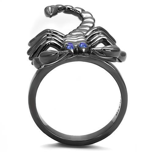 TK3205 - IP Light Black  (IP Gun) Stainless Steel Ring with Top Grade Crystal  in Sapphire-2