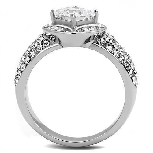 TK3206 - High polished (no plating) Stainless Steel Ring with AAA Grade CZ  in Clear-2