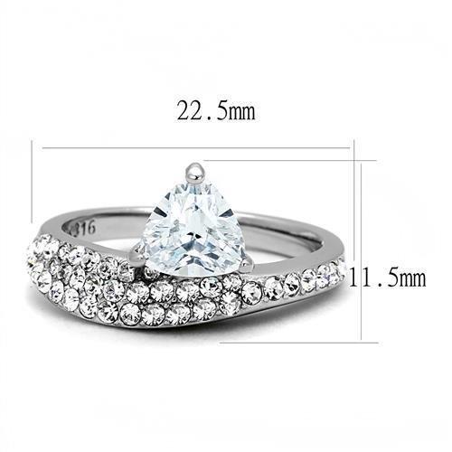 TK3207 - High polished (no plating) Stainless Steel Ring with AAA Grade CZ  in Clear-1