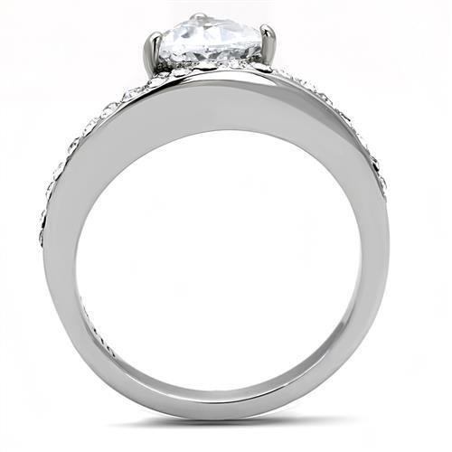 TK3207 - High polished (no plating) Stainless Steel Ring with AAA Grade CZ  in Clear-2