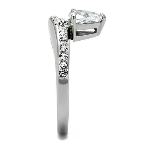 TK3207 - High polished (no plating) Stainless Steel Ring with AAA Grade CZ  in Clear-4