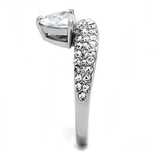 TK3207 - High polished (no plating) Stainless Steel Ring with AAA Grade CZ  in Clear-3