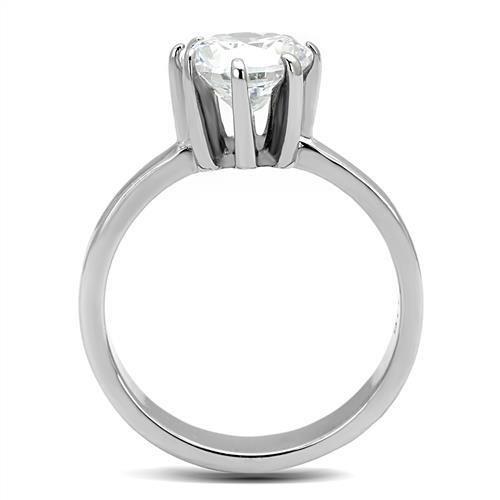 TK3208 - High polished (no plating) Stainless Steel Ring with AAA Grade CZ  in Clear-2