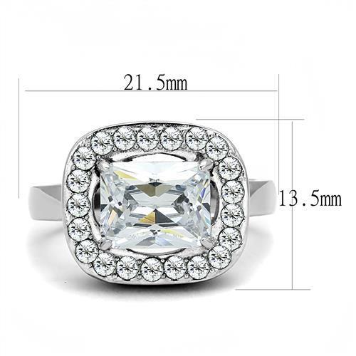TK3209 - High polished (no plating) Stainless Steel Ring with AAA Grade CZ  in Clear-1