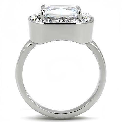 TK3209 - High polished (no plating) Stainless Steel Ring with AAA Grade CZ  in Clear-2