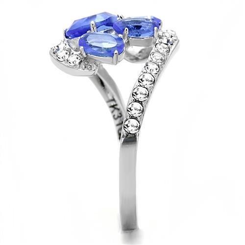 TK3211 - High polished (no plating) Stainless Steel Ring with Synthetic Synthetic Glass in Sapphire-3
