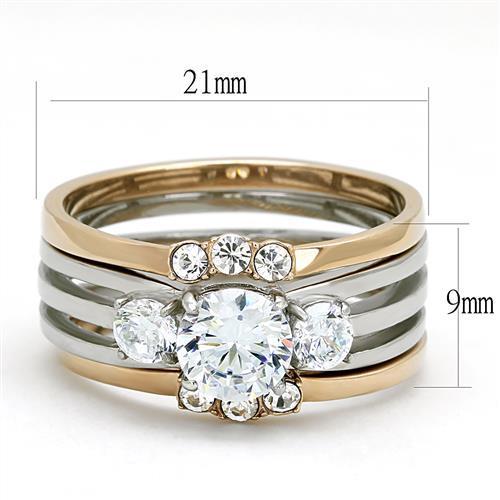 TK3212 - Two-Tone IP Rose Gold Stainless Steel Ring with AAA Grade CZ  in Clear-1