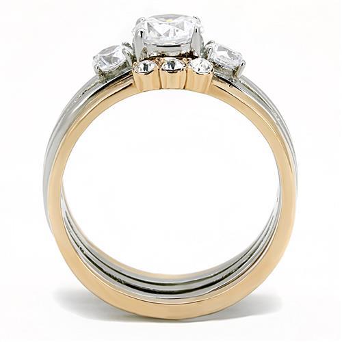 TK3212 - Two-Tone IP Rose Gold Stainless Steel Ring with AAA Grade CZ  in Clear-2