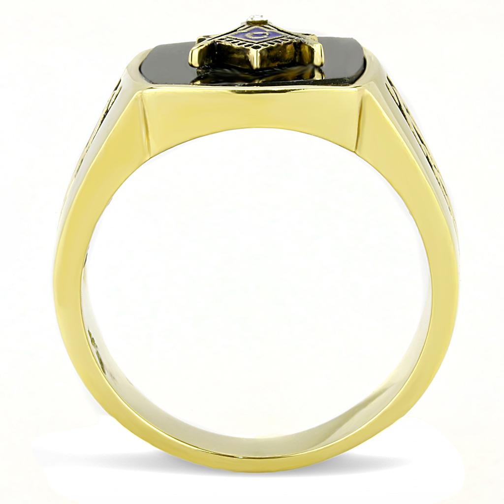 TK3223 - IP Gold(Ion Plating) Stainless Steel Ring with Synthetic Onyx in Jet-2