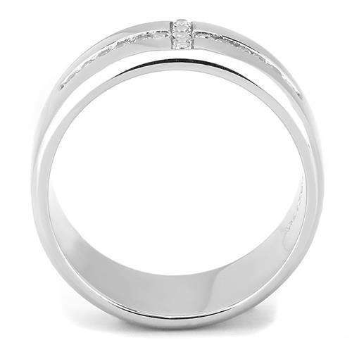 TK3225 - High polished (no plating) Stainless Steel Ring with AAA Grade CZ  in Clear-2