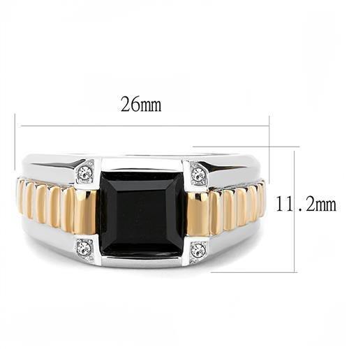 TK3227 - Two-Tone IP Rose Gold Stainless Steel Ring with Synthetic Onyx in Jet-1