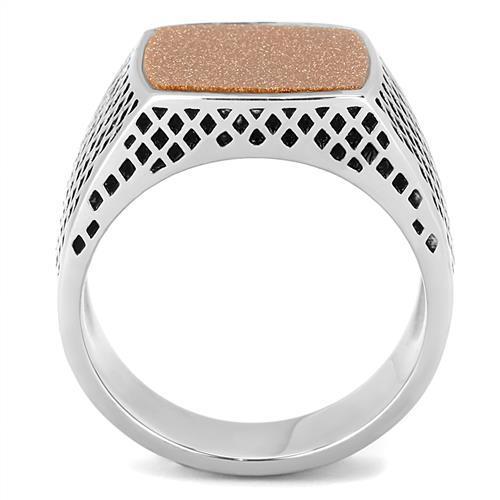 TK3228 - High polished (no plating) Stainless Steel Ring with Semi-Precious Gold Sand Stone in Siam-2