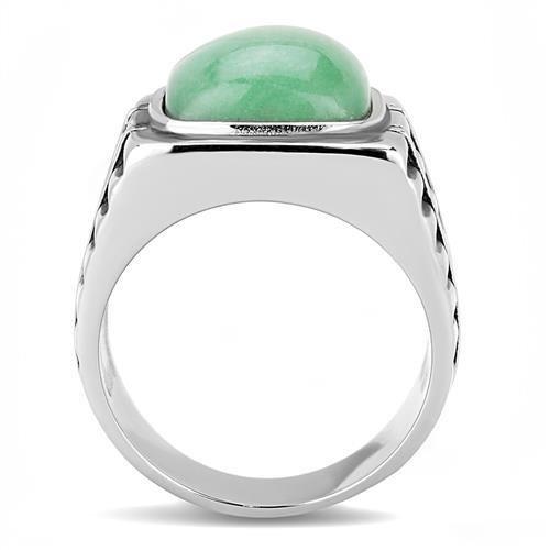 TK3229 - High polished (no plating) Stainless Steel Ring with Synthetic Jade in Emerald-2