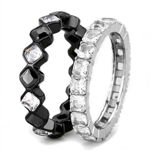 TK3231 - Two-Tone IP Black (Ion Plating) Stainless Steel Ring with AAA Grade CZ  in Black Diamond-3
