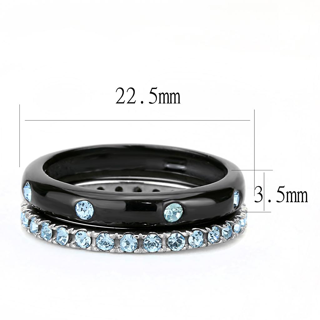 TK3233 - Two-Tone IP Black (Ion Plating) Stainless Steel Ring with Top Grade Crystal  in Sea Blue-1