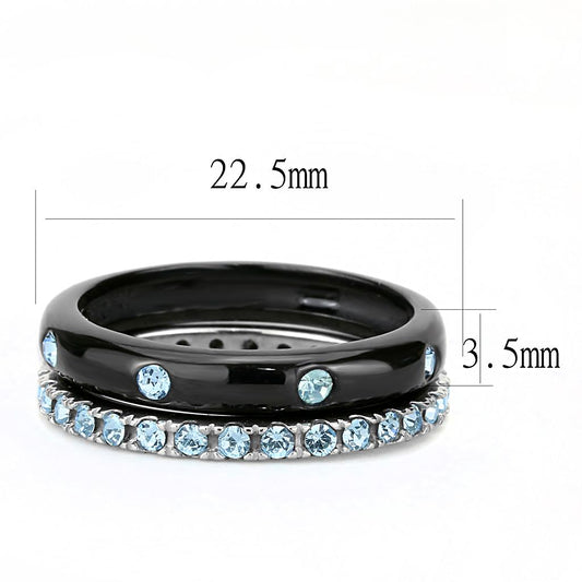 TK3233 - Two-Tone IP Black (Ion Plating) Stainless Steel Ring with Top Grade Crystal  in Sea Blue-1