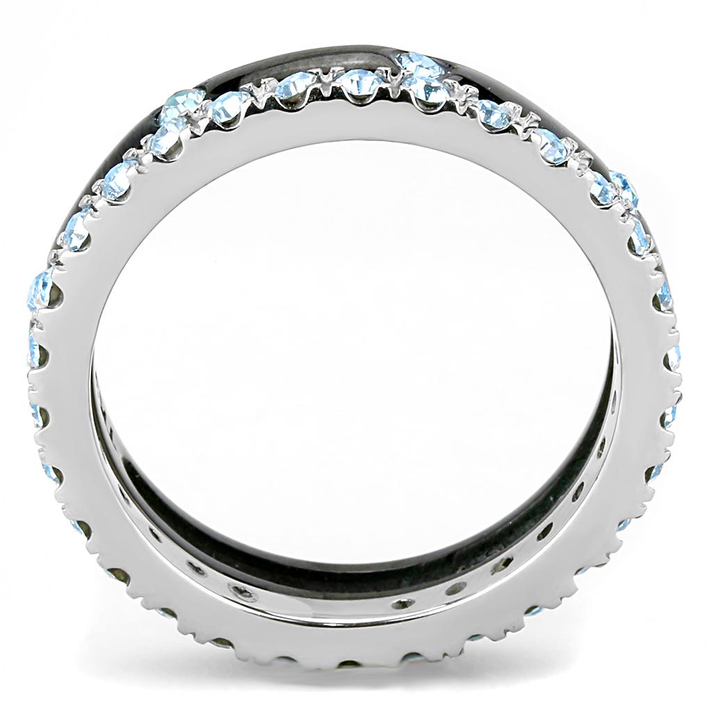TK3233 - Two-Tone IP Black (Ion Plating) Stainless Steel Ring with Top Grade Crystal  in Sea Blue-2