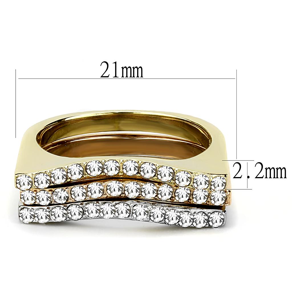 TK3234 - Three Tone (IP Gold & IP Rose Gold & High Polished) Stainless Steel Ring with Top Grade Crystal  in Clear-1