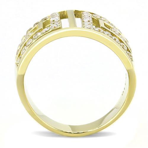 TK3238 - IP Gold(Ion Plating) Stainless Steel Ring with AAA Grade CZ  in Clear-2
