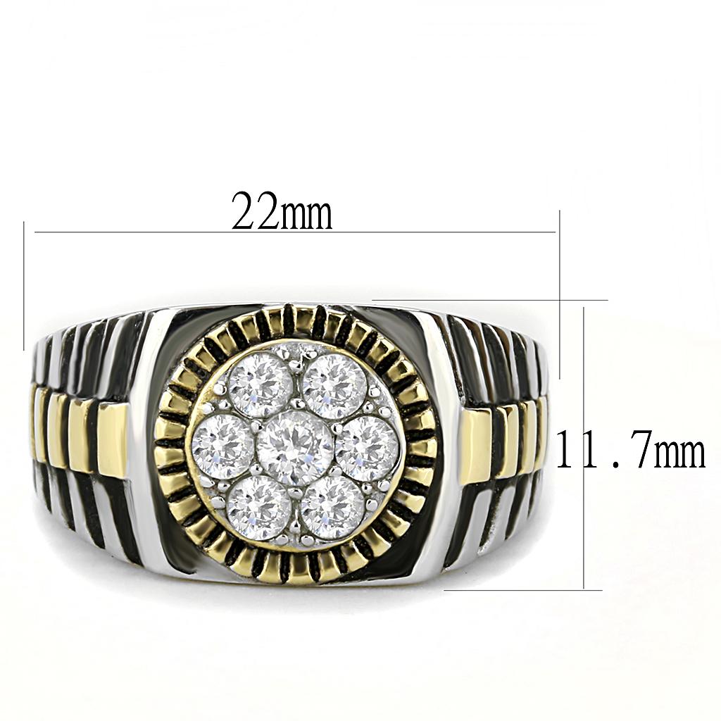 TK3240 - Two-Tone IP Gold (Ion Plating) Stainless Steel Ring with AAA Grade CZ  in Clear-1