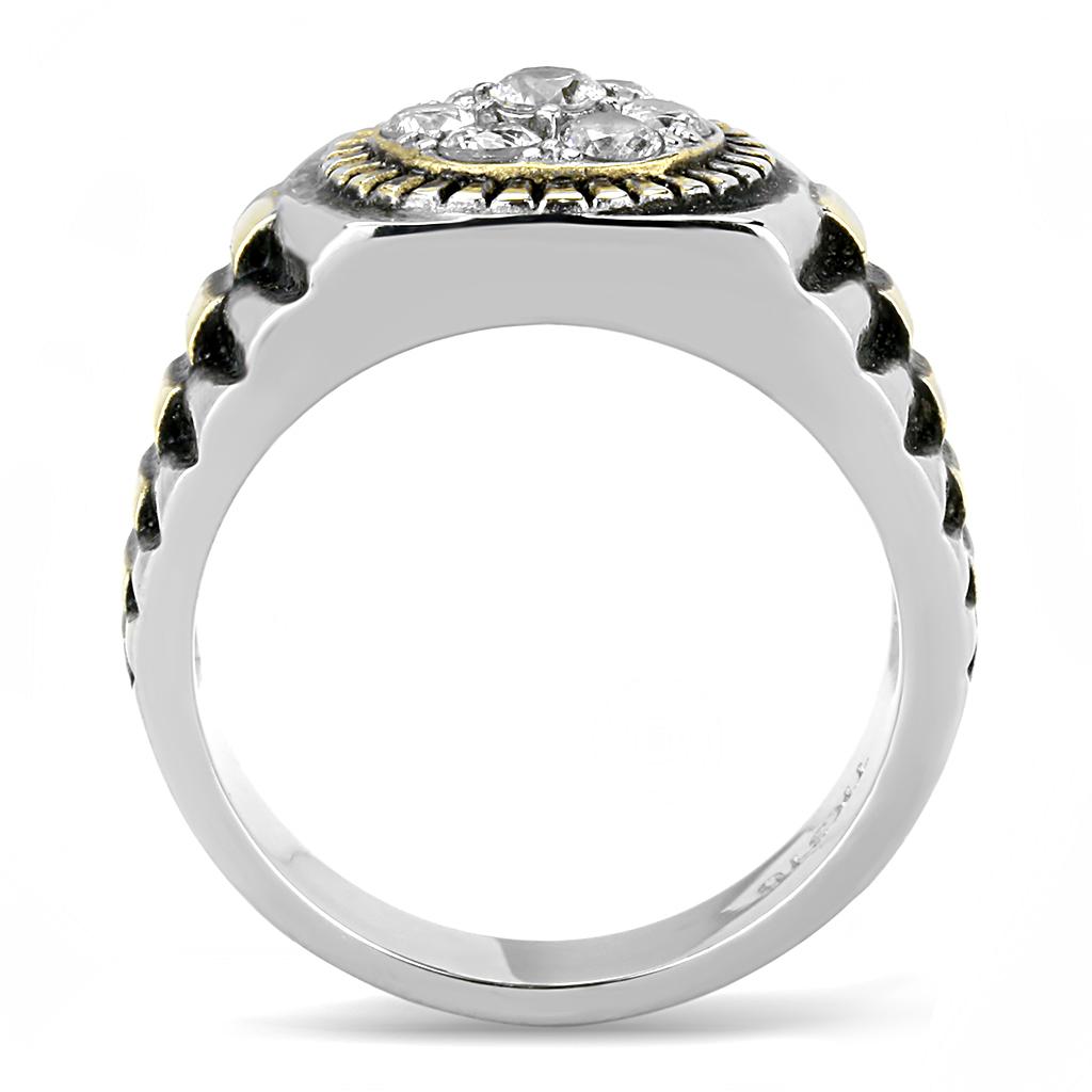 TK3240 - Two-Tone IP Gold (Ion Plating) Stainless Steel Ring with AAA Grade CZ  in Clear-2