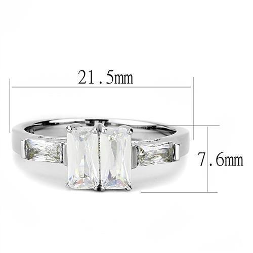 TK3244 - High polished (no plating) Stainless Steel Ring with AAA Grade CZ  in Clear-1