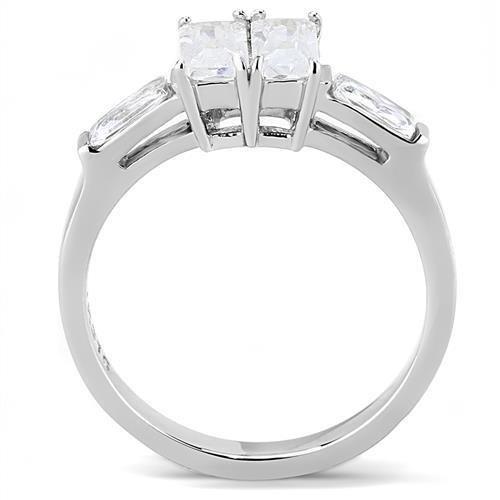 TK3244 - High polished (no plating) Stainless Steel Ring with AAA Grade CZ  in Clear-2