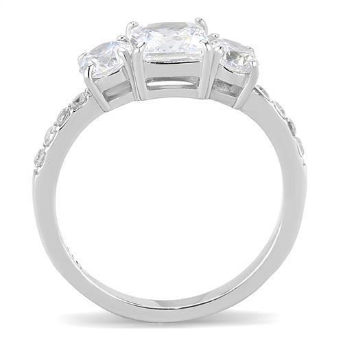 TK3246 - High polished (no plating) Stainless Steel Ring with AAA Grade CZ  in Clear-2