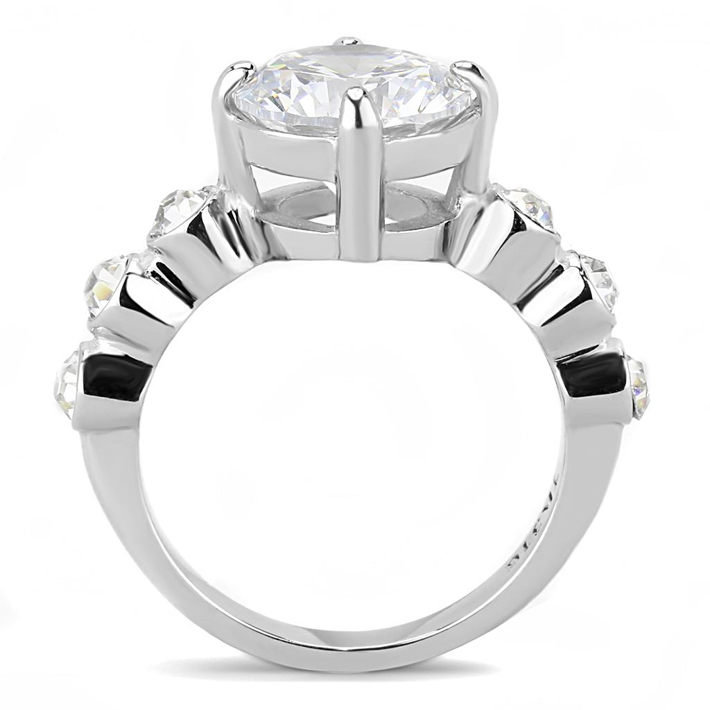 TK3247 - High polished (no plating) Stainless Steel Ring with AAA Grade CZ  in Clear-2