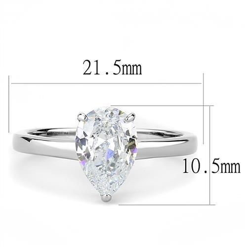 TK3251 - High polished (no plating) Stainless Steel Ring with AAA Grade CZ  in Clear-1