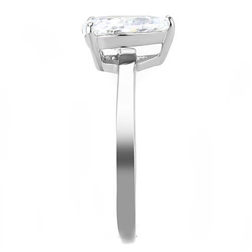 TK3251 - High polished (no plating) Stainless Steel Ring with AAA Grade CZ  in Clear-3