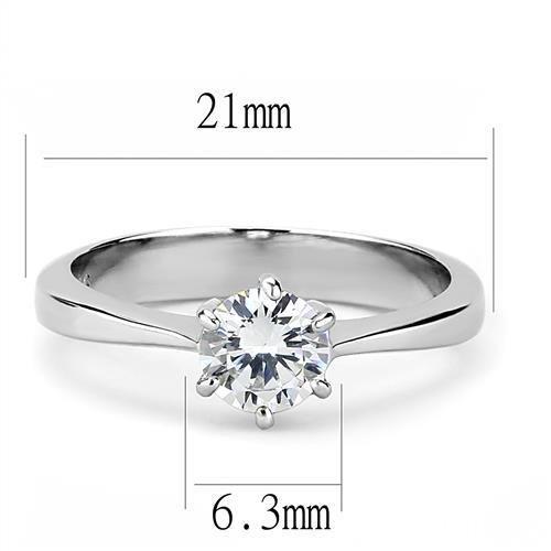 TK3252 - High polished (no plating) Stainless Steel Ring with AAA Grade CZ  in Clear-1