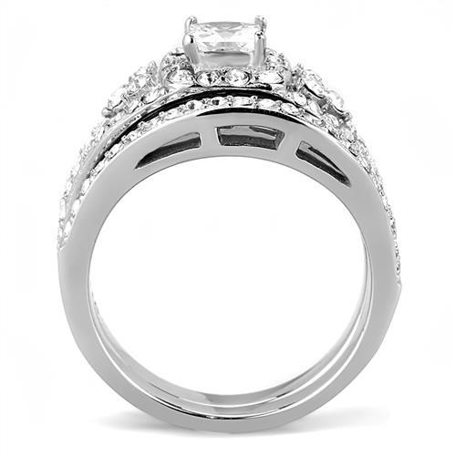 TK3253 - High polished (no plating) Stainless Steel Ring with AAA Grade CZ  in Clear-2