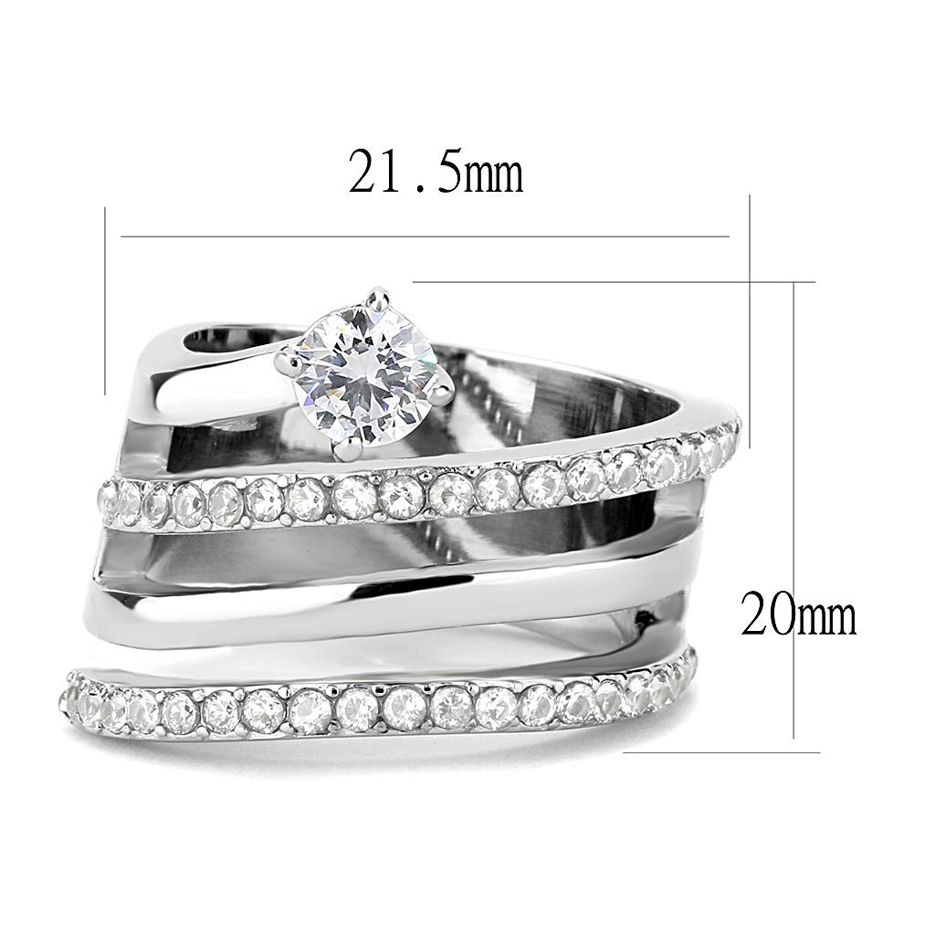 TK3254 - High polished (no plating) Stainless Steel Ring with AAA Grade CZ  in Clear-1