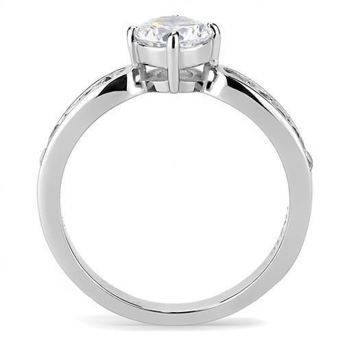 TK3256 - High polished (no plating) Stainless Steel Ring with AAA Grade CZ  in Clear-2