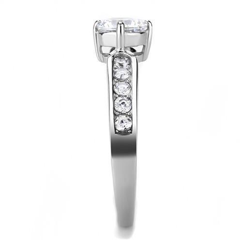 TK3256 - High polished (no plating) Stainless Steel Ring with AAA Grade CZ  in Clear-3