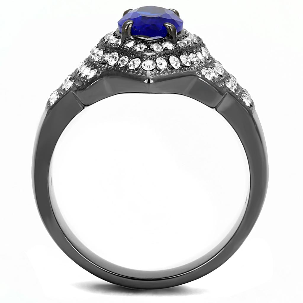 TK3258 - IP Light Black  (IP Gun) Stainless Steel Ring with Synthetic Synthetic Glass in Sapphire-2