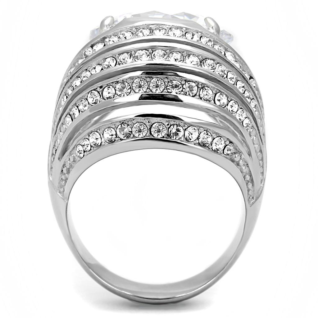TK3263 - High polished (no plating) Stainless Steel Ring with AAA Grade CZ  in Clear-3