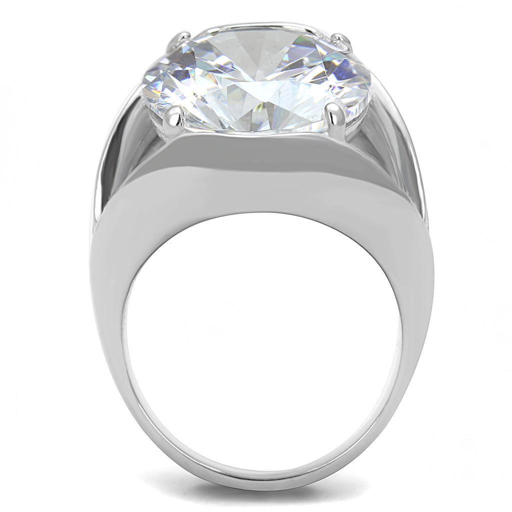 TK3263 - High polished (no plating) Stainless Steel Ring with AAA Grade CZ  in Clear-2