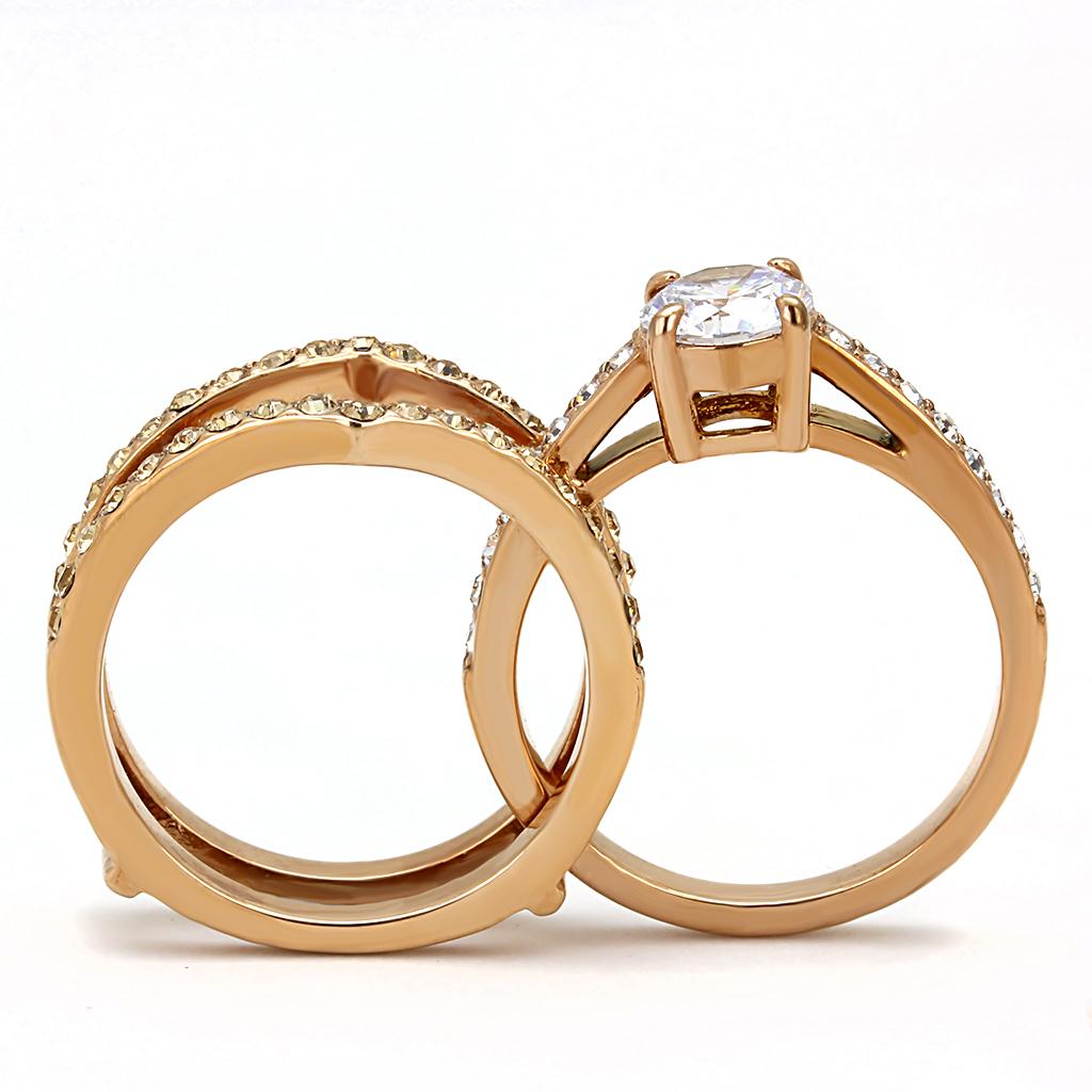 TK3264 - IP Rose Gold(Ion Plating) Stainless Steel Ring with AAA Grade CZ  in Clear-3