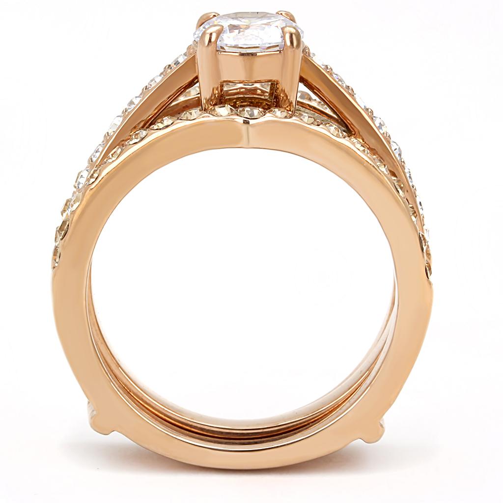TK3264 - IP Rose Gold(Ion Plating) Stainless Steel Ring with AAA Grade CZ  in Clear-2