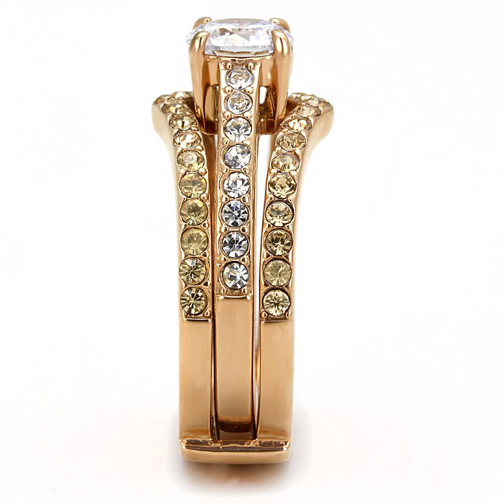 TK3264 - IP Rose Gold(Ion Plating) Stainless Steel Ring with AAA Grade CZ  in Clear-4